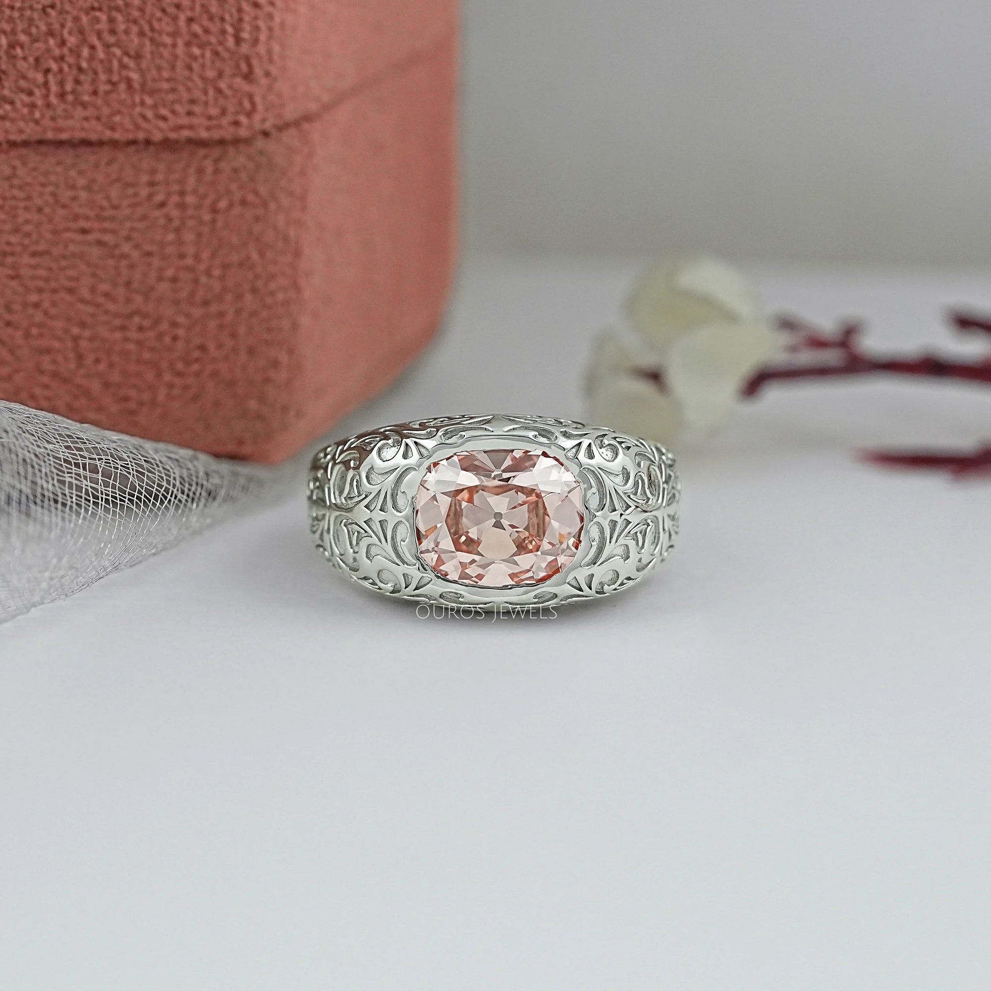Filigree Set Old Mine Cushion Wedding Band Ring