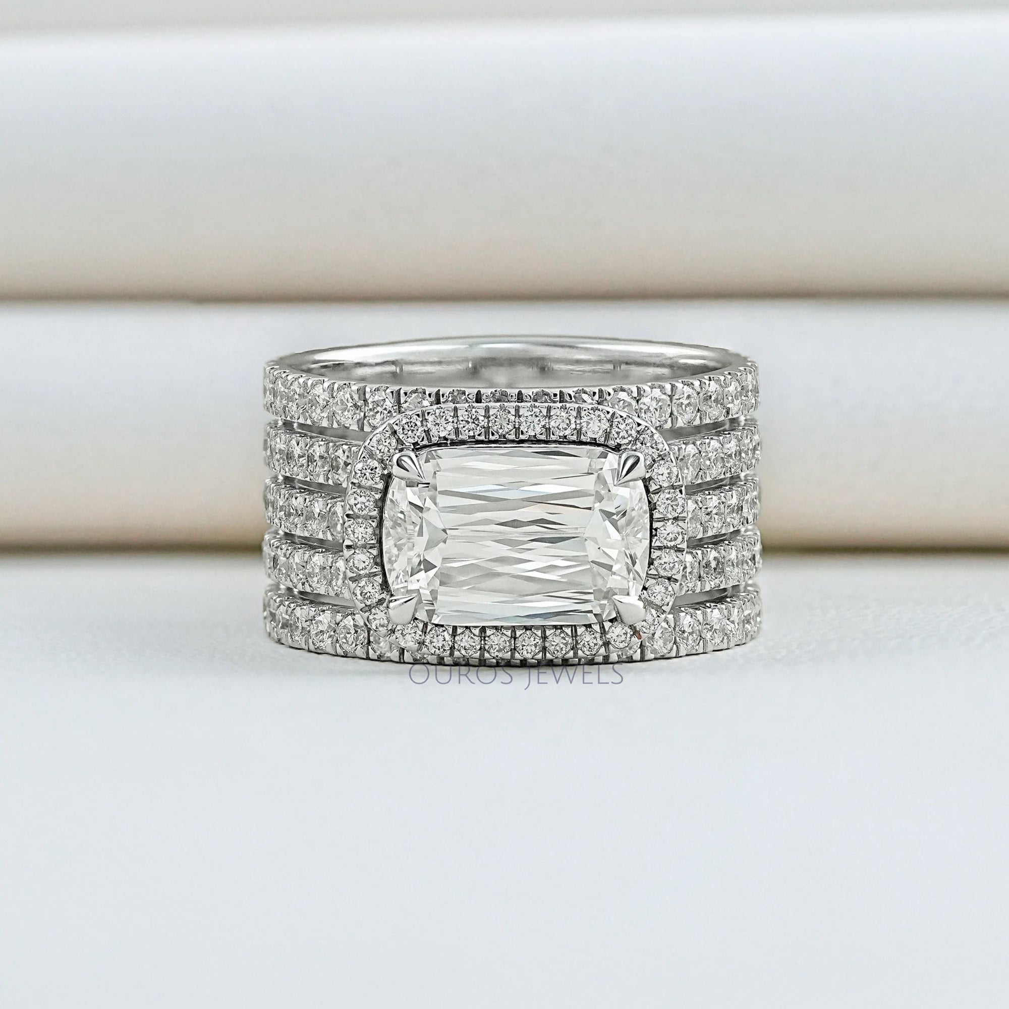 Old Mine Cushion Cut Lab Diamond Triple Band Ring 