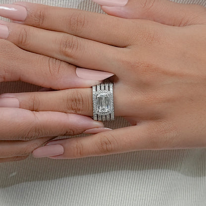 Old Mine Cushion Cut Lab Diamond Triple Band Ring 