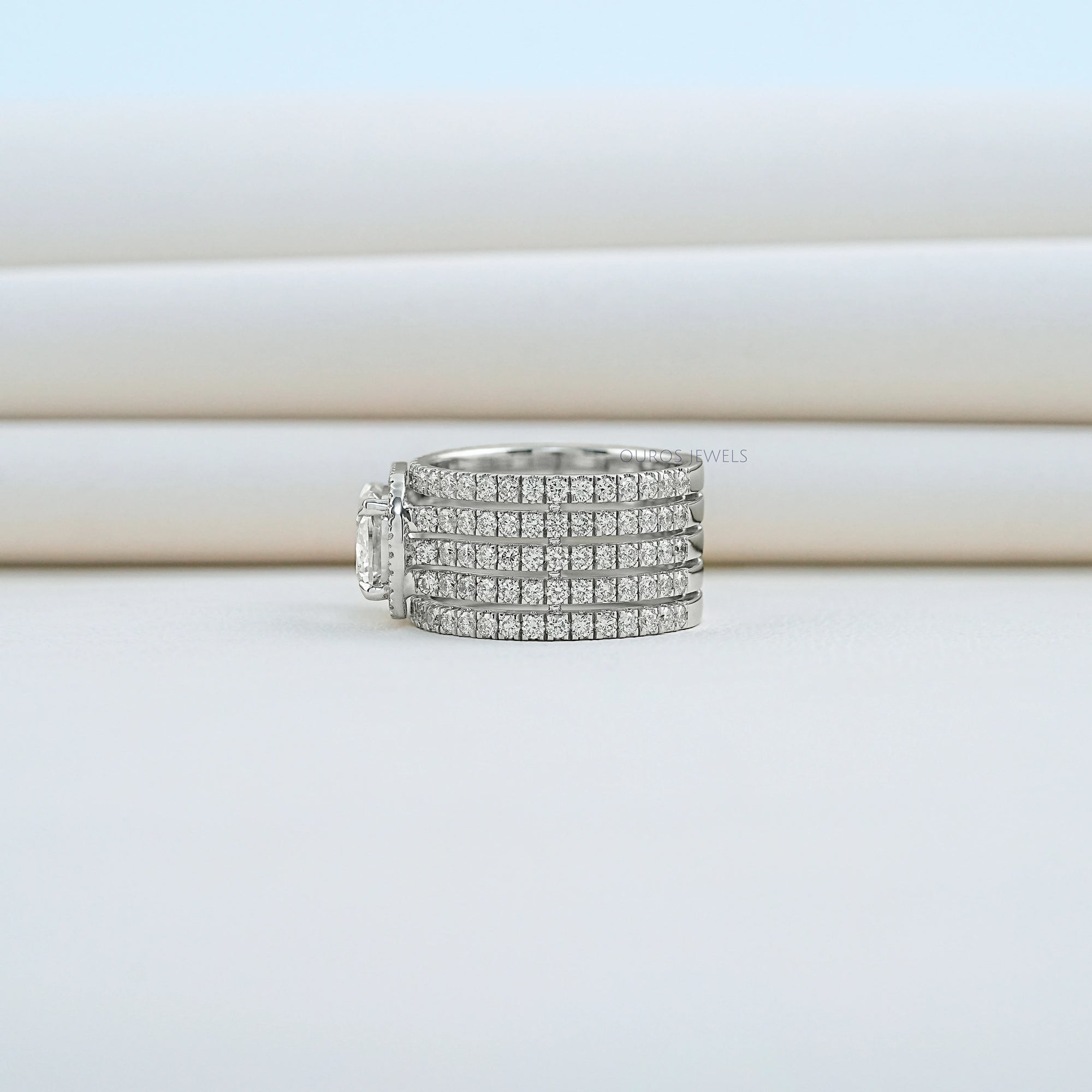 Old Mine Cushion Cut Lab Diamond Triple Band Ring 
