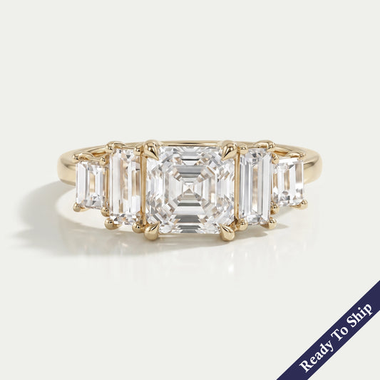 Asscher And Baguette Diamond Five Stone Engagement Ring Rings
