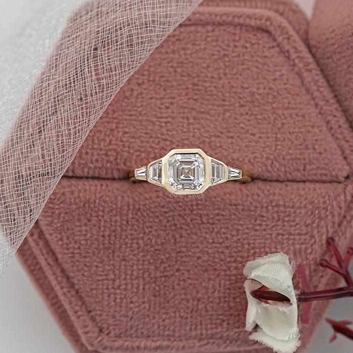 Five Stone Asscher And Trapezoid Diamond Bezel Set Ring