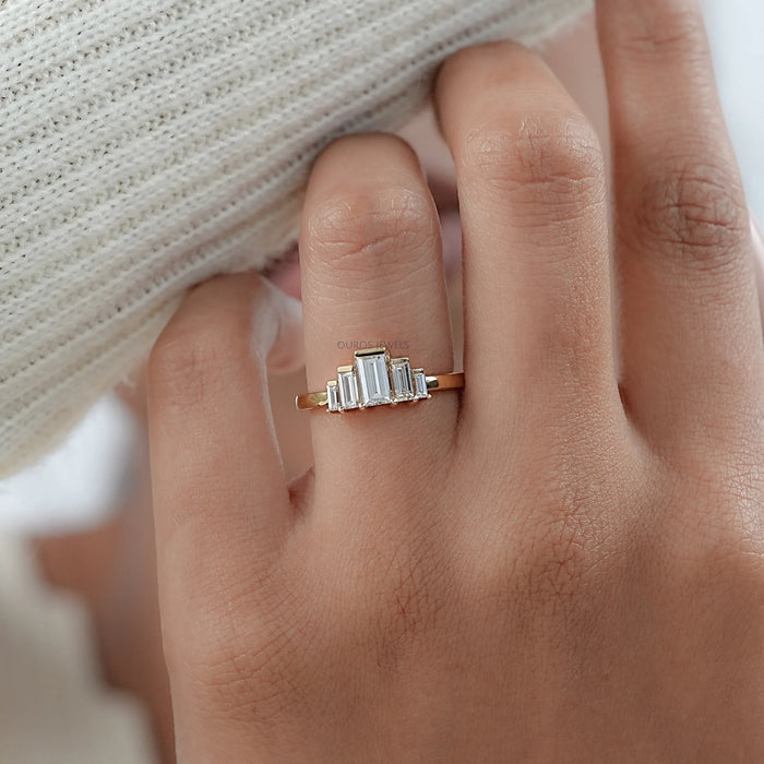 Five Stone Baguette Lab Diamond Promise Ring