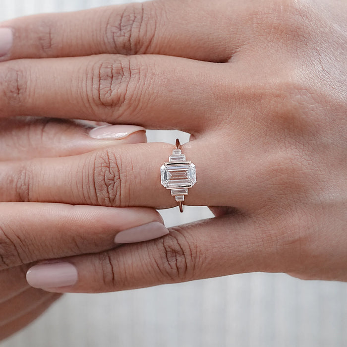 Emerald Half Bezel Baguette Diamond Ring