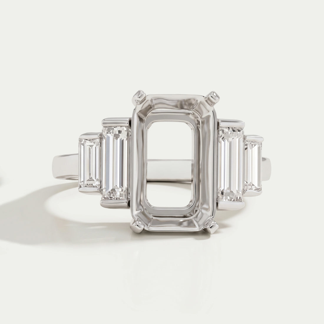 Five Stone Emerald Cut Semi Mount Wedding Ring