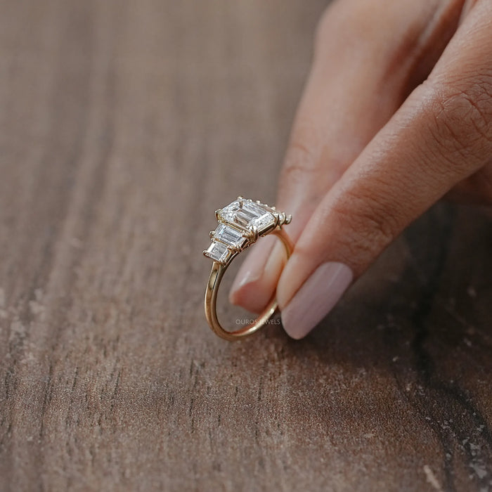 Five Stone Emerald And Baguette Diamond Engagement Ring