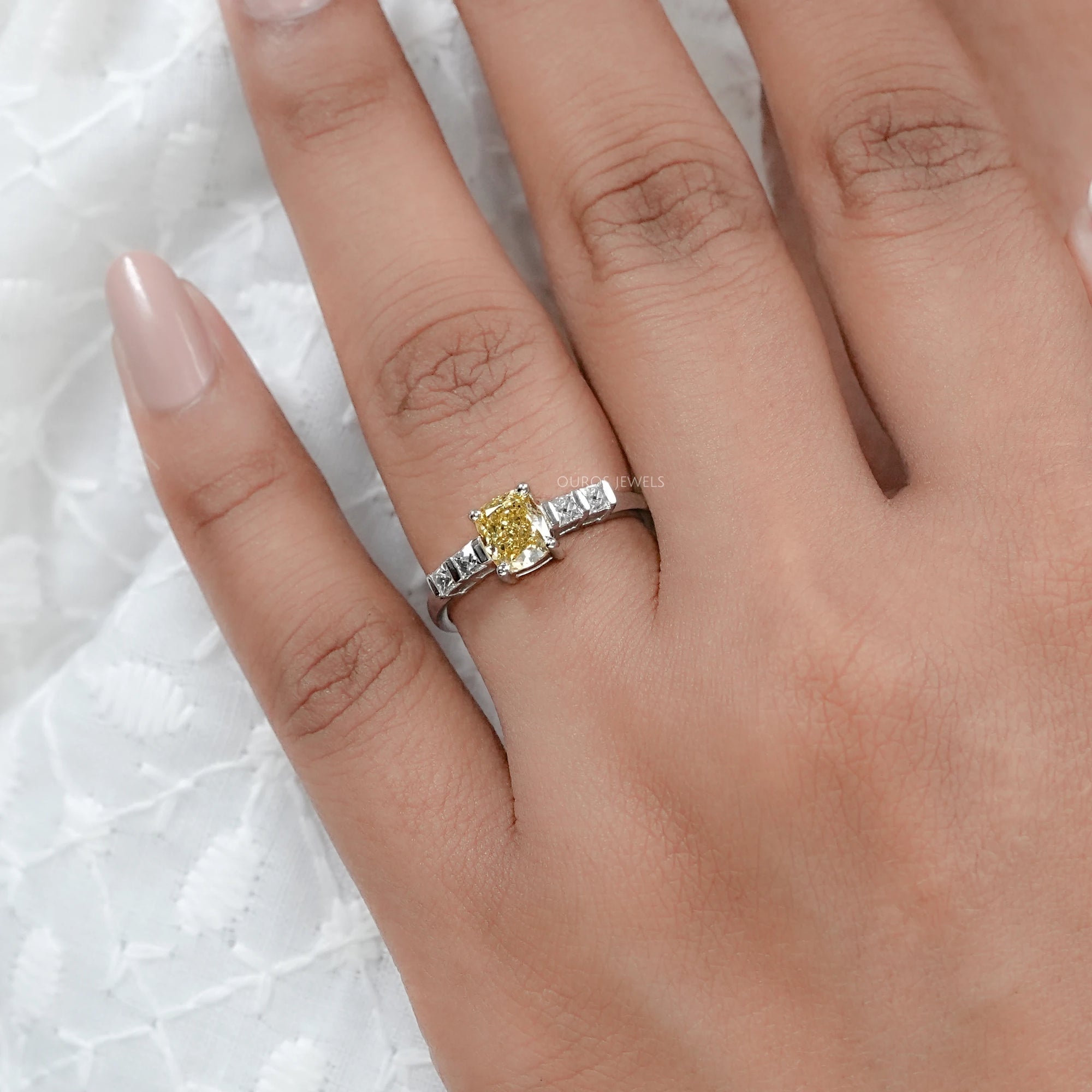Canary Cushion Cut Lab Diamond Engagement Ring Ring