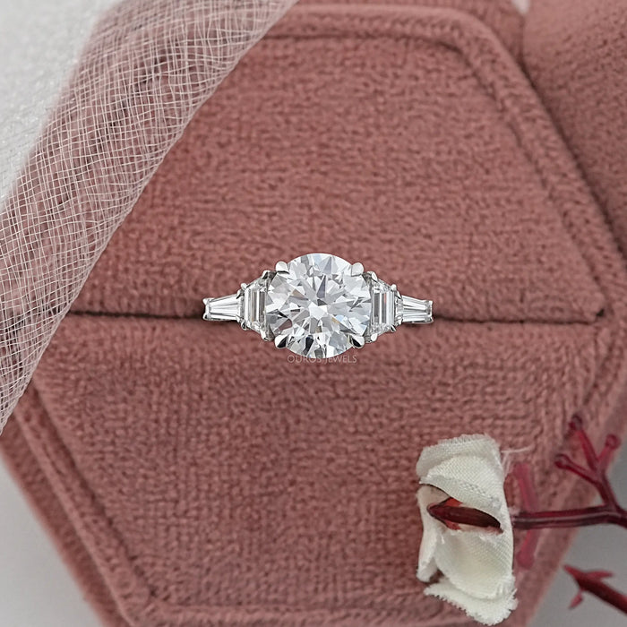 Round And Trapezoid Lab Diamond Five Stone Engagement Ring