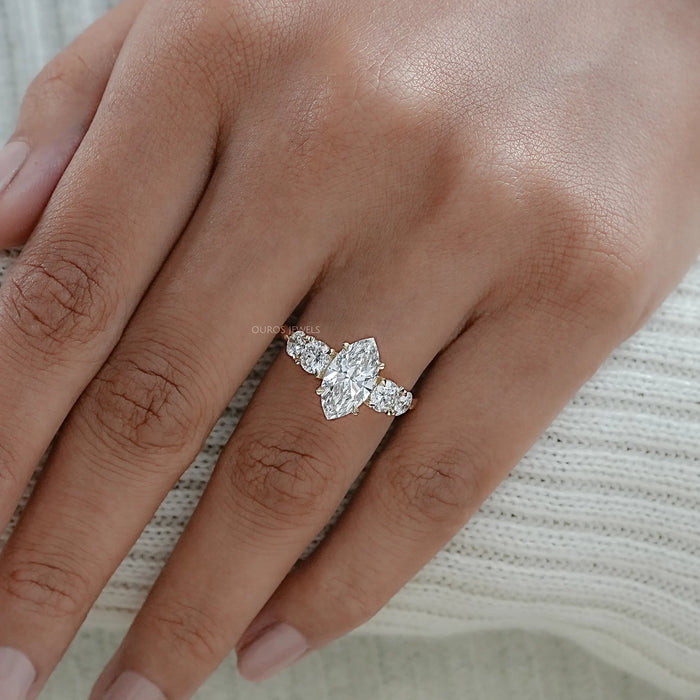 Marquise and Round Diamond Five Stone Engagement Ring