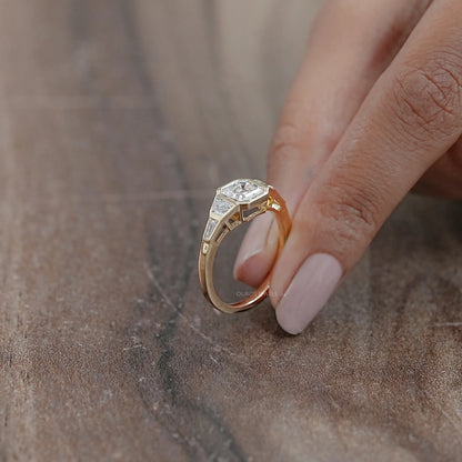 Five Stone Asscher And Trapezoid Diamond Bezel Set Ring Rings