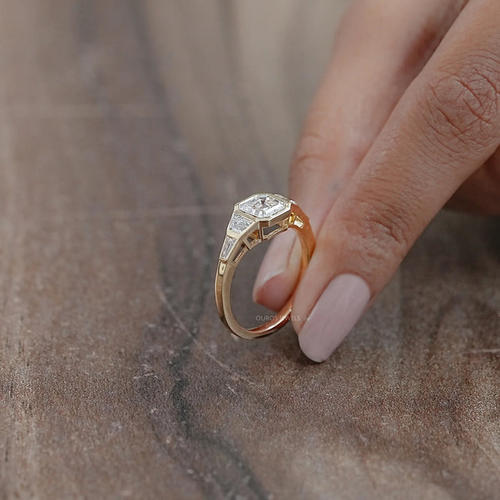 Five Stone Asscher And Trapezoid Diamond Bezel Set Ring