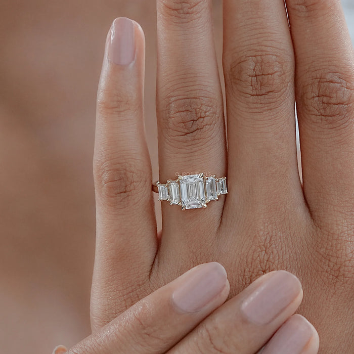 Five Stone Emerald And Baguette Diamond Engagement Ring