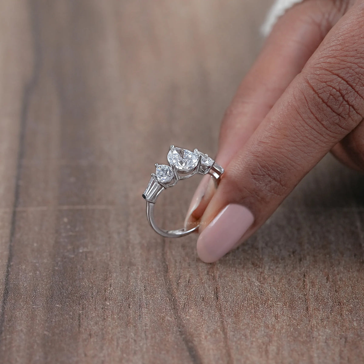 Pear Lab Diamond Five Stone Engagement Ring