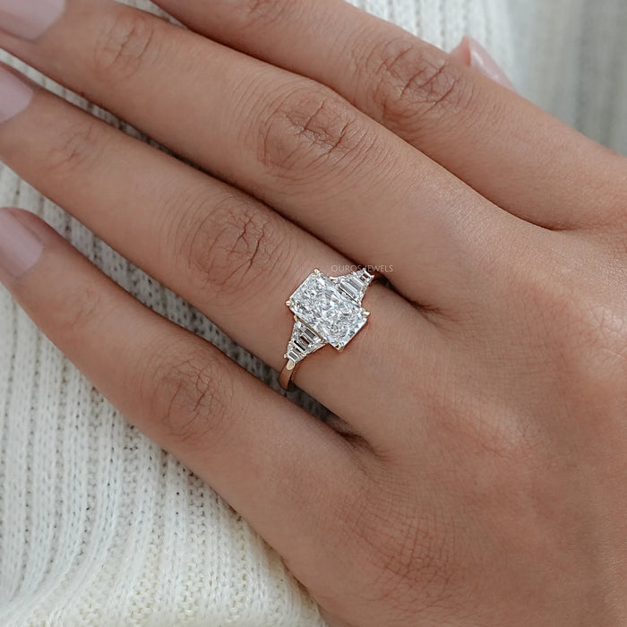 Radiant And Trapezoid Diamond Five Stone Engagement Ring