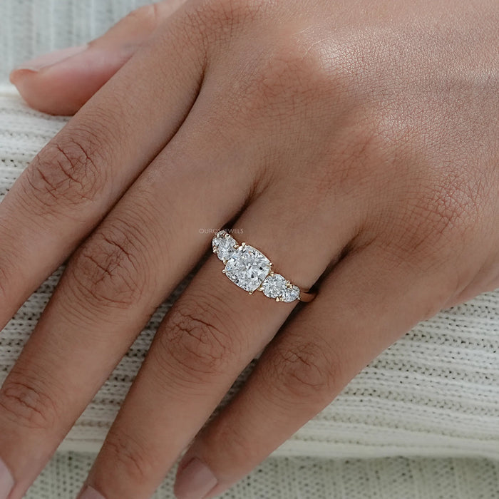 Five Stone Cushion Lab Grown Diamond Engagement Ring