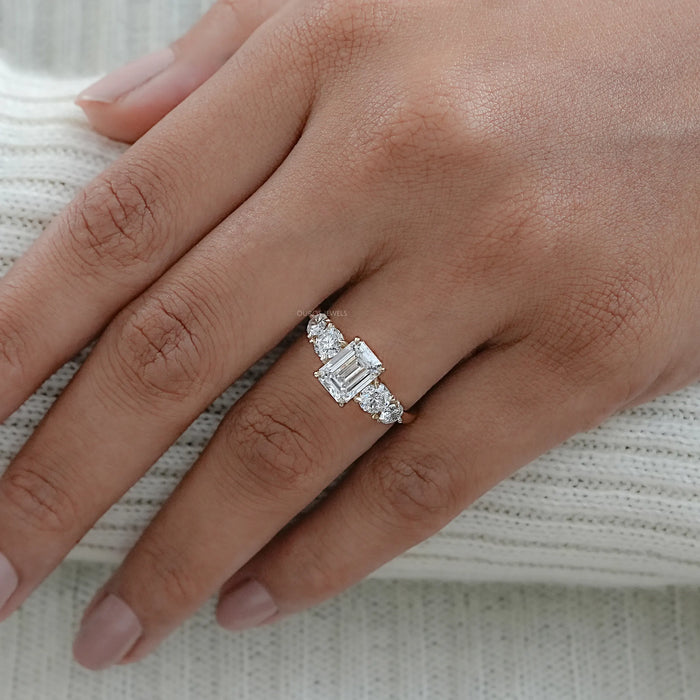 Emerald Lab Diamond Five Stone Engagement Ring