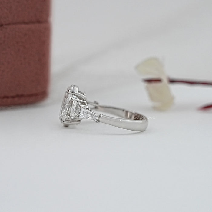 Oval And Half Moon Diamond Five Stone Engagement Ring