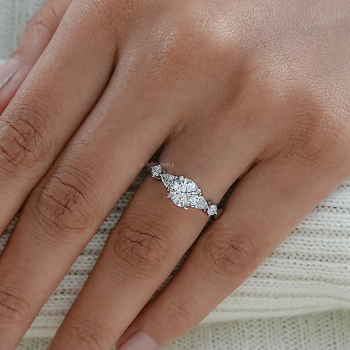 Round And Pear Diamond Five Stone Engagement Ring