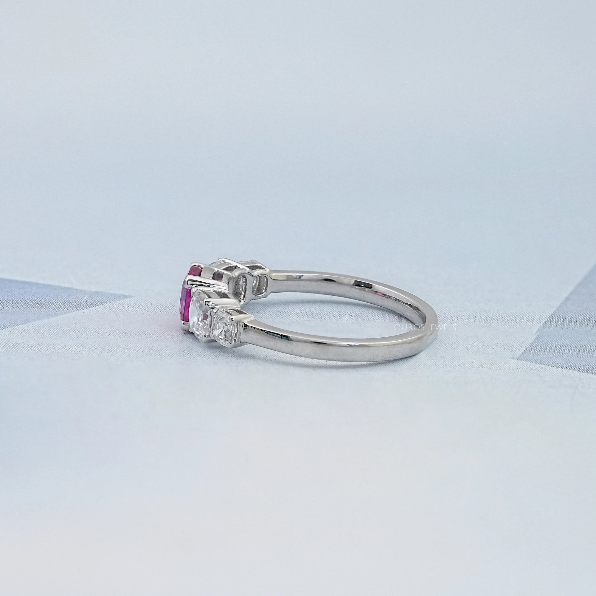 Five Stone Pink Square Cushion Cut Engagement Ring
