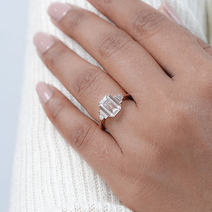 Emerald Half Bezel Baguette Diamond Ring