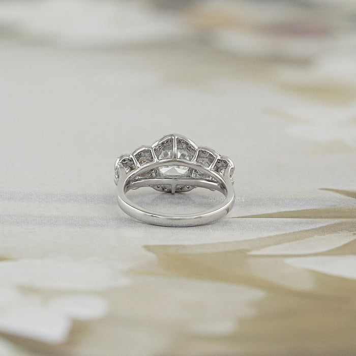 Square Old Mine Cushion Cut Five Stone Halo Engagement Ring