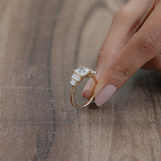 Princess And Baguette Diamond Five Stone Engagement Ring Rings