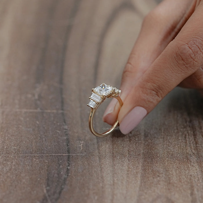 Princess And Baguette Diamond Five Stone Engagement Ring Rings