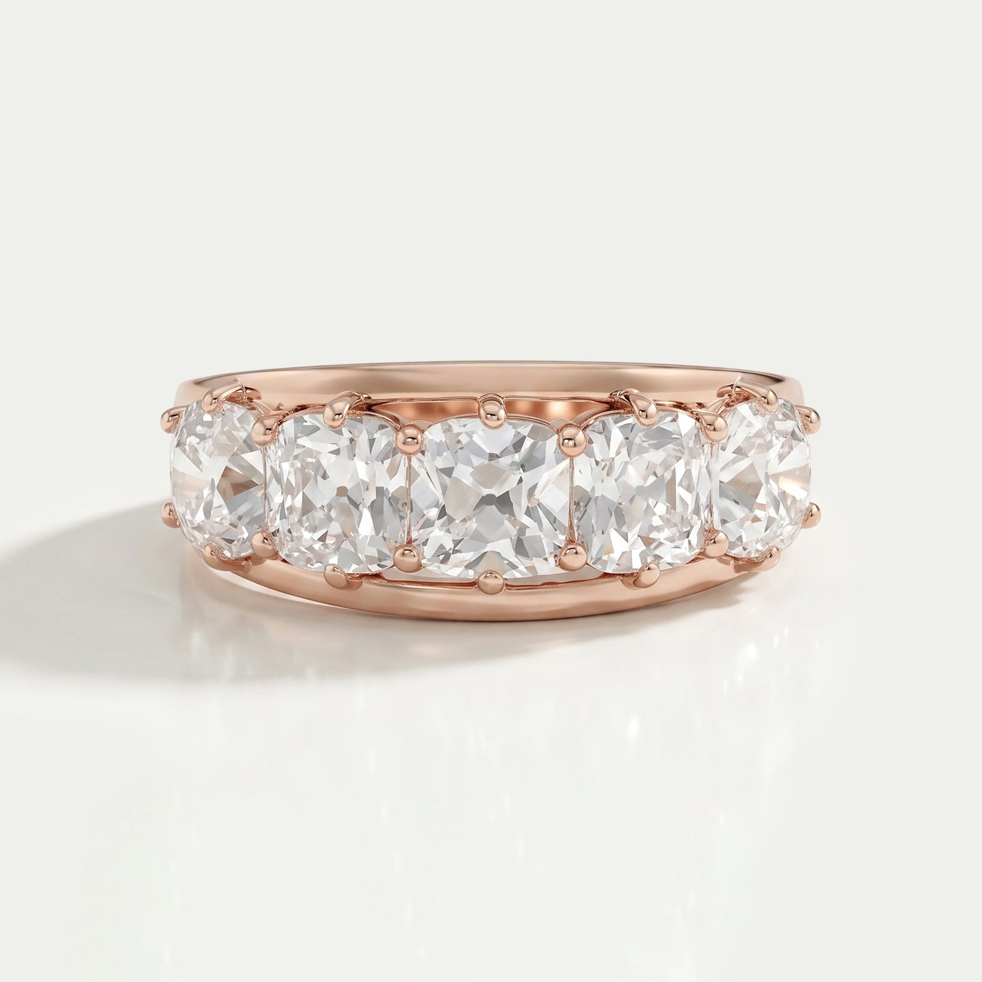 Five Stone Old Mine Cushion Diamond Ring Ring
