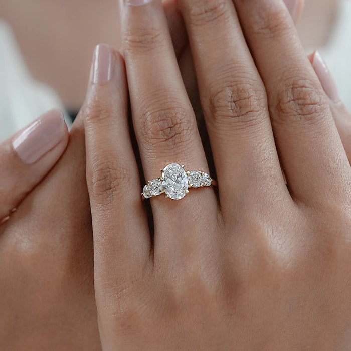 Five Stone Oval And Round Diamond Engagement Ring