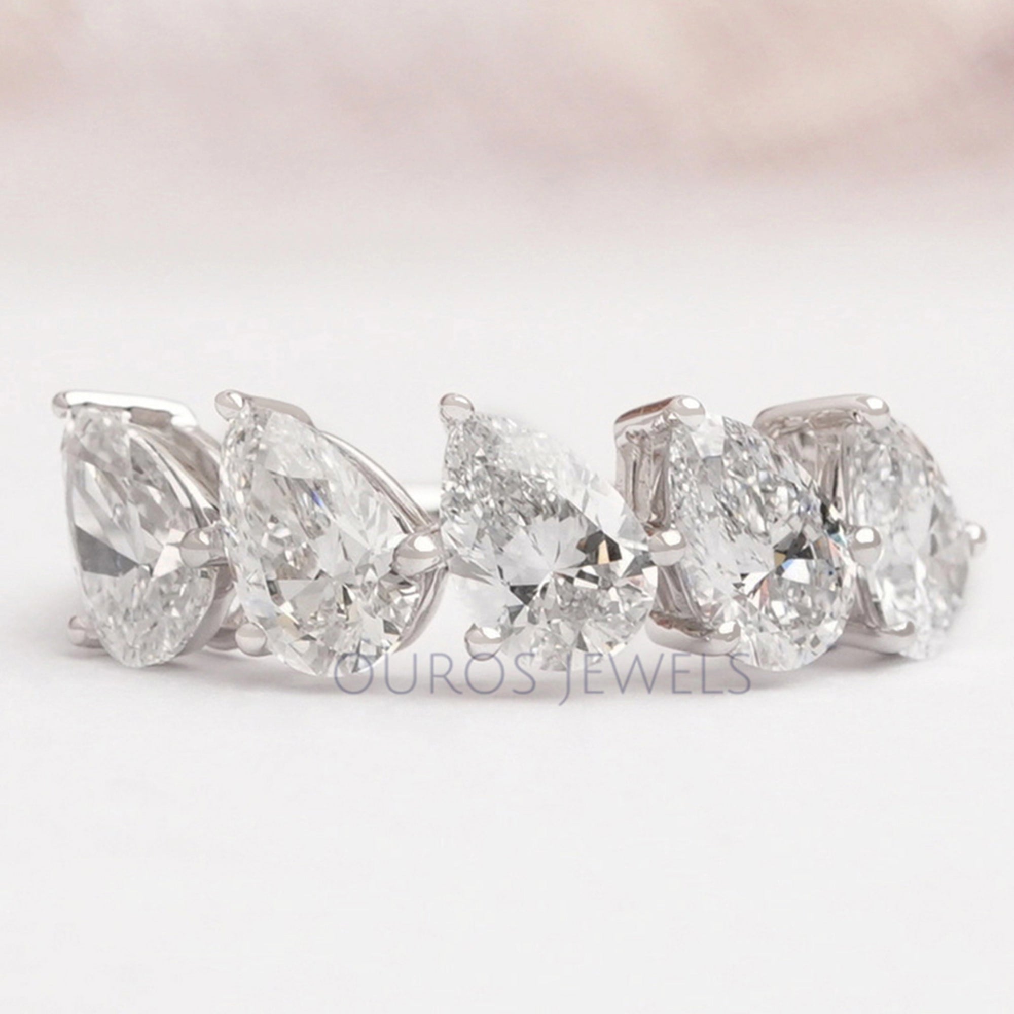 Pear Cut Five Stone Lab Grown Diamond Dainty Ring