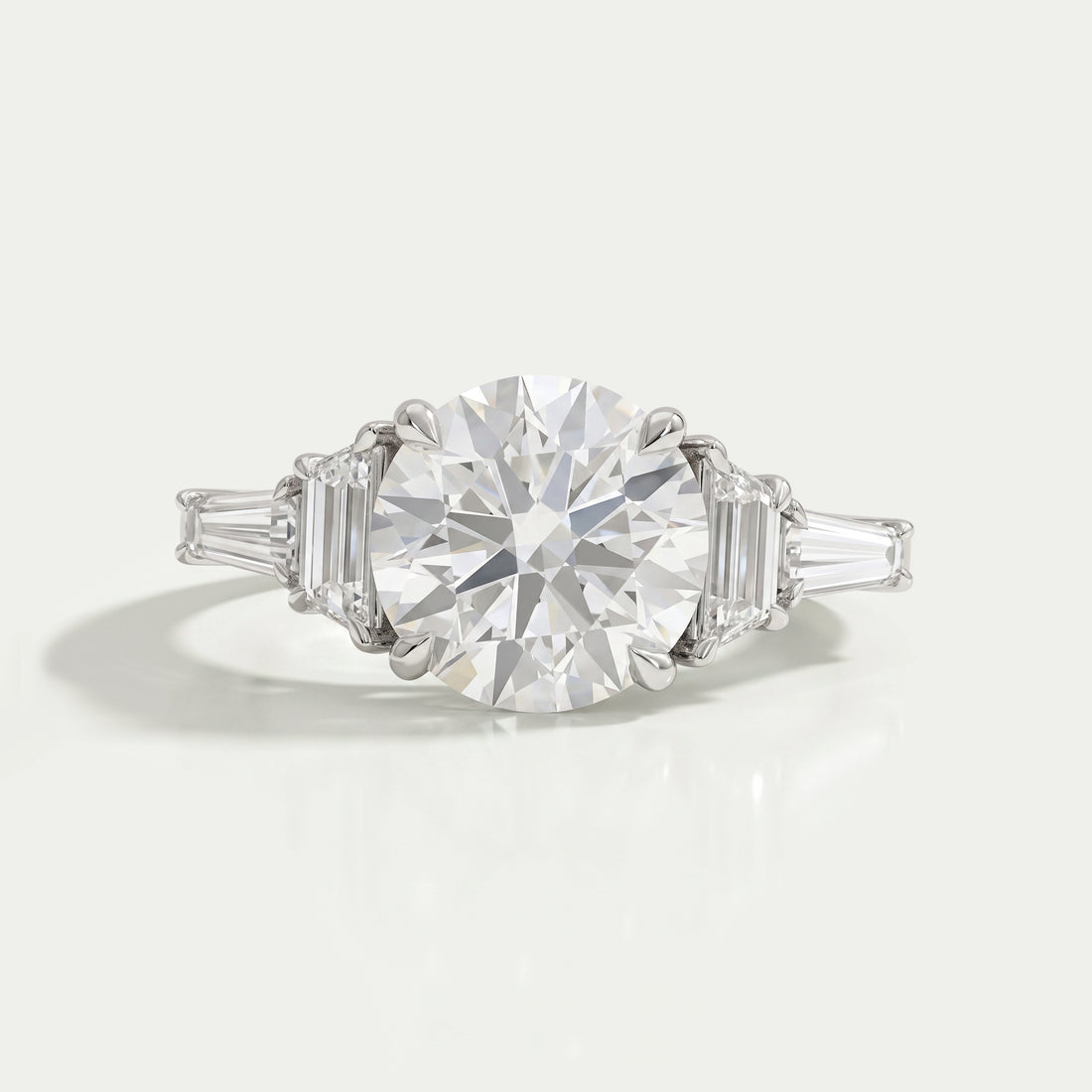 Round And Trapezoid Lab Diamond Five Stone Engagement Ring Rings