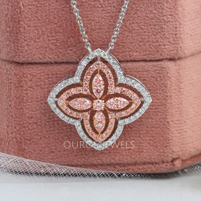 Flower Style Round Diamond Halo Pendant