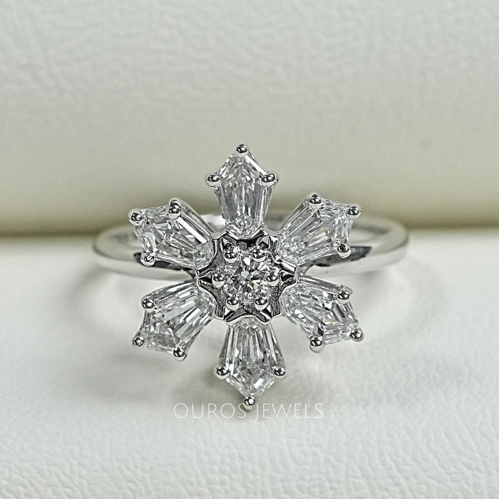 Shield Diamond Floral Anniversary  Ring