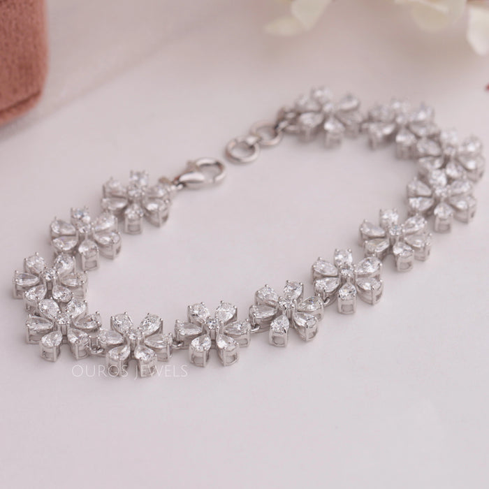 Flower Style Pear Lab Made Diamond Bracelet