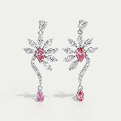 Flower Shape Pink Pear & Marquise Shape Earrings Earrings