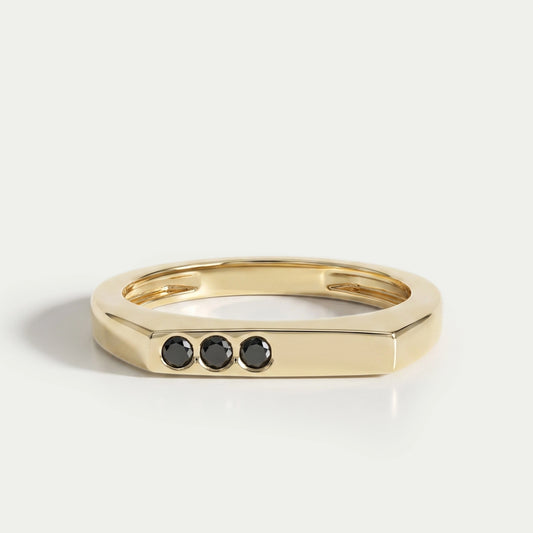 Black Round Diamond Flush Set Signet Ring Ring