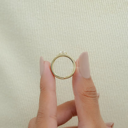 Double Row Connector Round Cut Lab Diamond Wedding Ring 