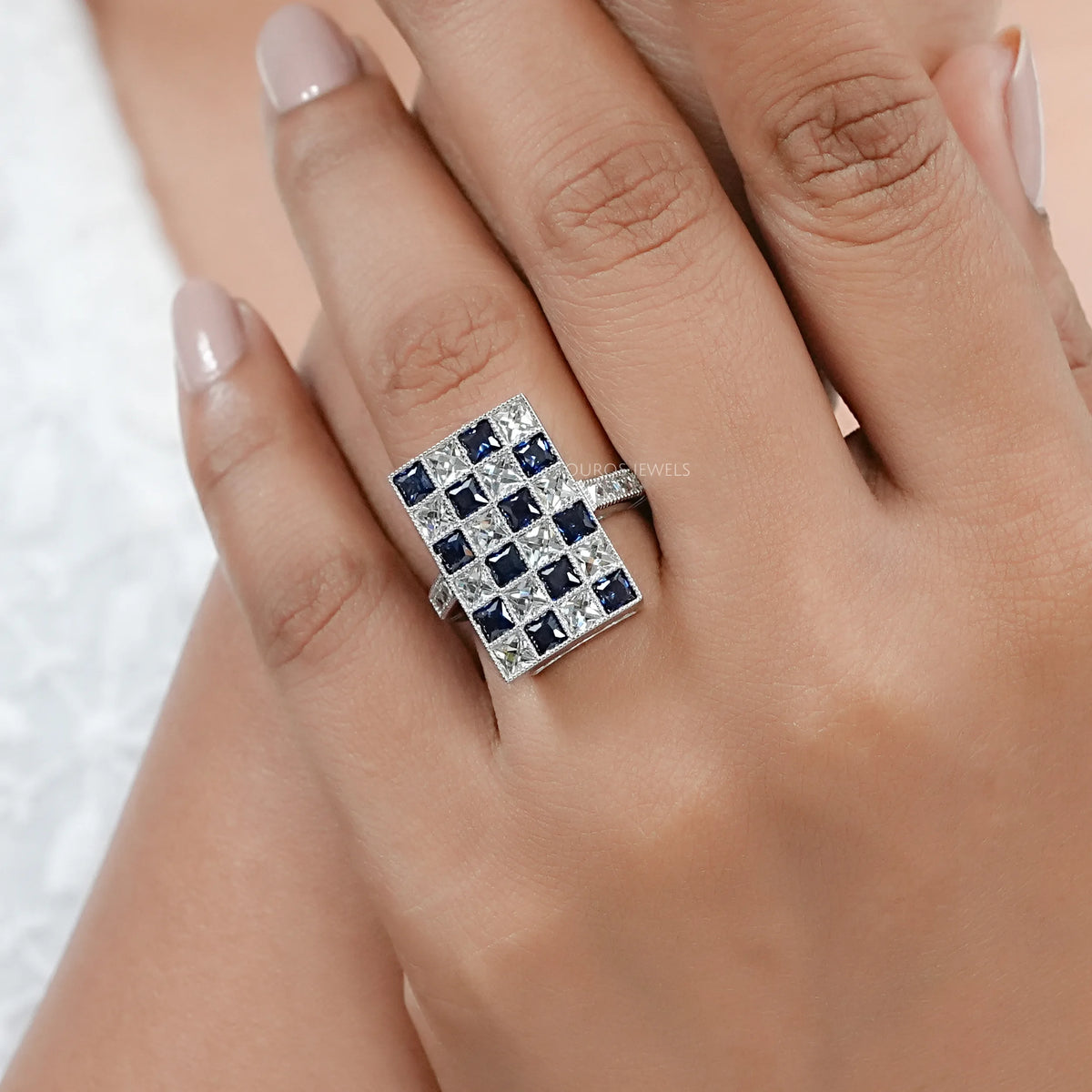 Sapphire And French Cut Lab Diamond Vintage Ring Ring