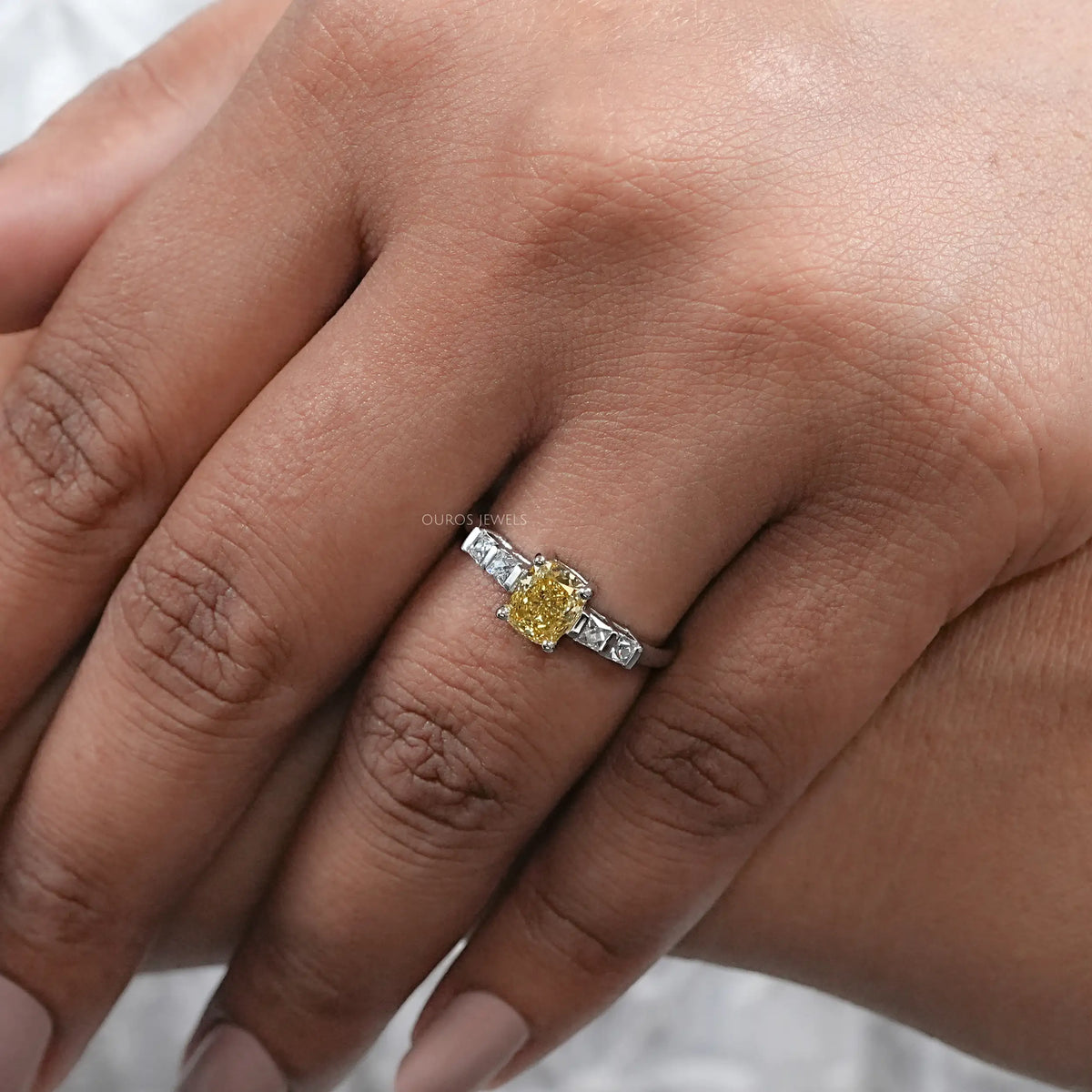 Yellow Cushion Lab Diamond Engagement Ring Rings