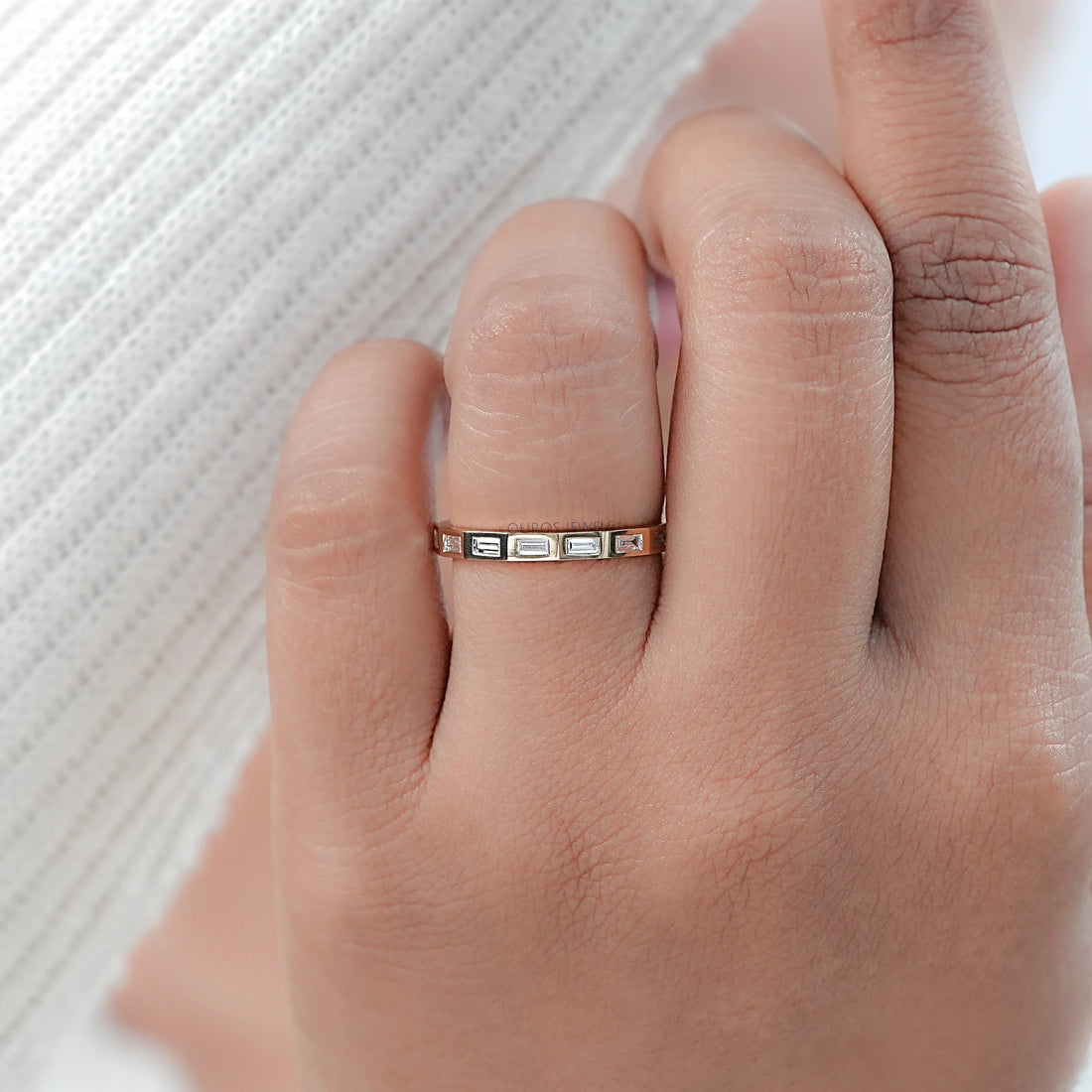 Baguette Cut Flush Set Eternity Wedding Band Rings
