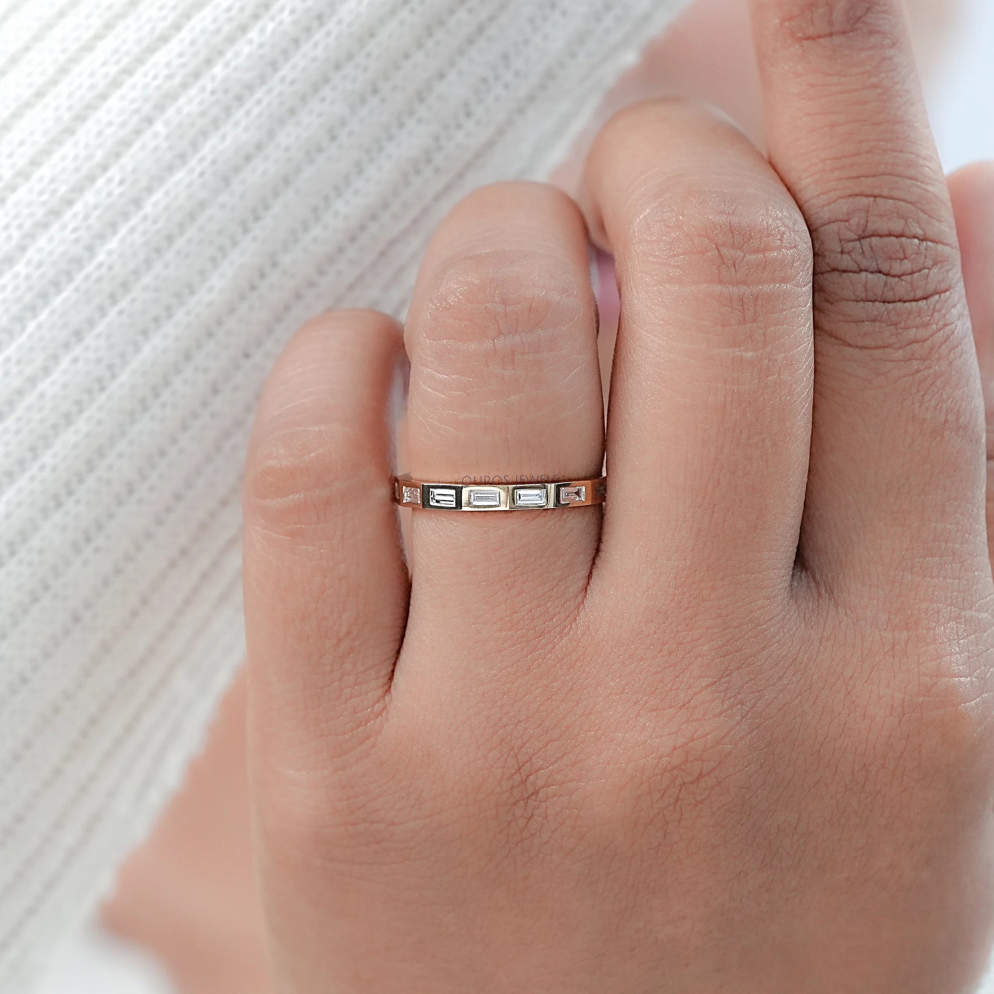 Baguette Cut Flush Set Eternity Wedding Band Rings