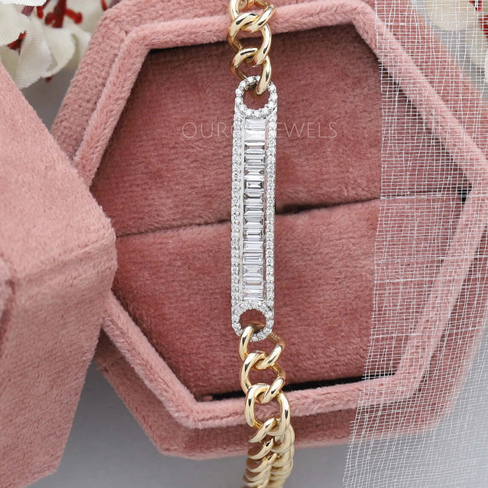 Mens's Baguette Diamond Curb Link Bracelet