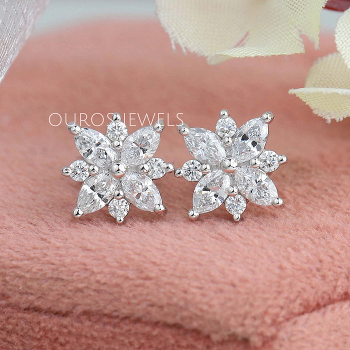Marquise Cut Diamond Cluster Earrings