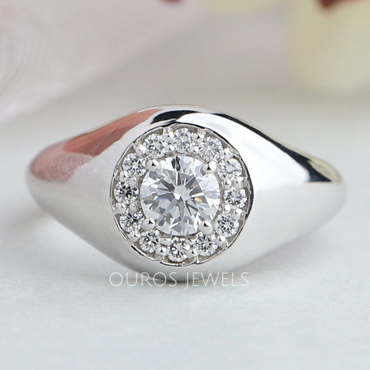 Round Cut Diamond Halo Ring For Men's