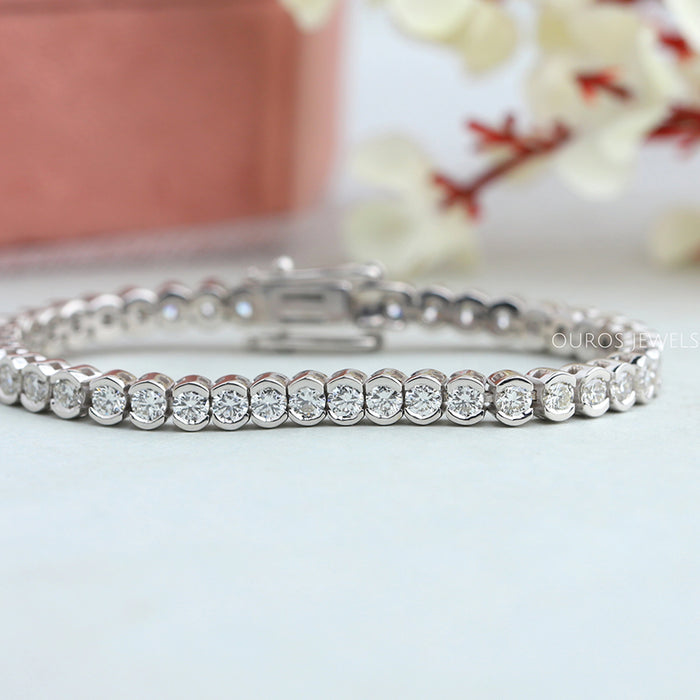 Half Bezel Set Round Diamond Tennis Bracelet