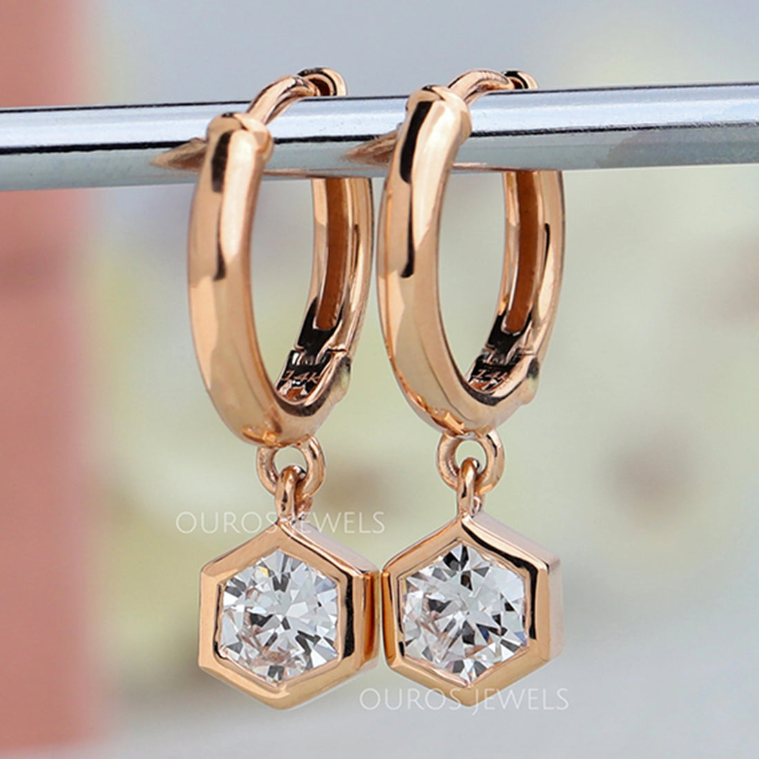 Hexagon Cut Huggie Hoop Earrings