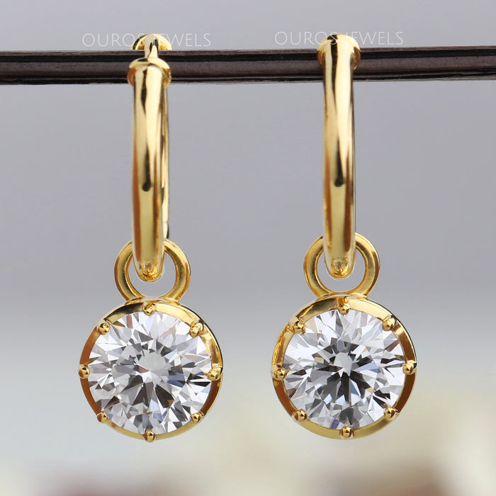Bezel Set Round Diamond Drop Dangle Earrings