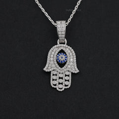 Sapphire Round Cut Hamsa Hand Men's Pendant