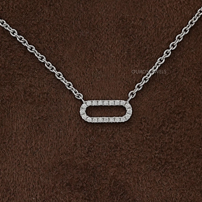 Open Rectangle Round Diamond Link Pendant