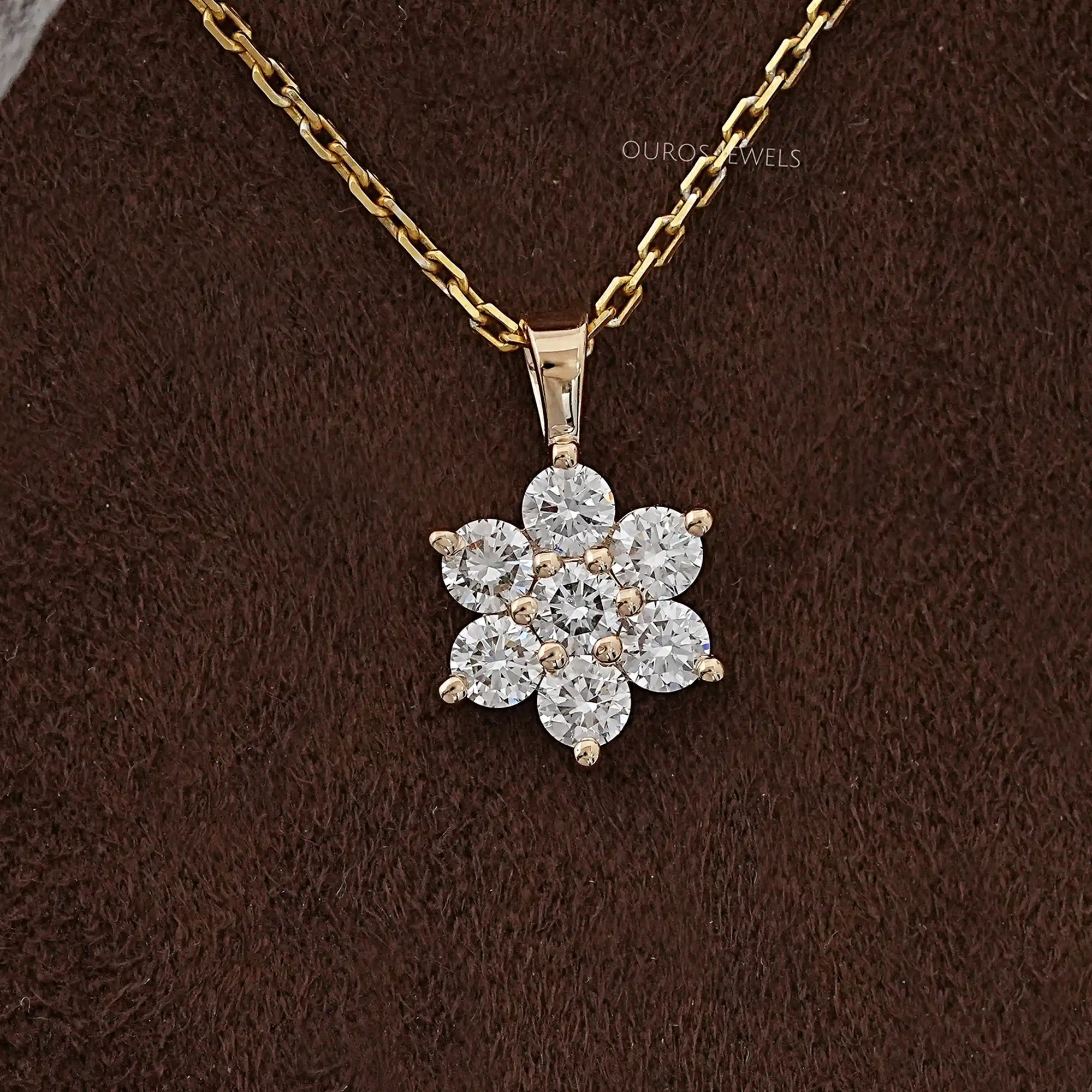 Floral Shape Round Lab Diamond Pendant Necklaces